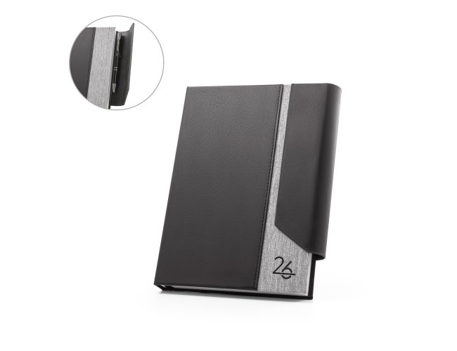 AUSTEN A5. Agenda A5 em PU (58% reciclado) e PET reciclado (100% rPET) 300D