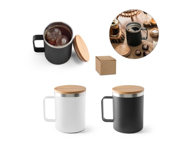 LAUDA. Copo em a�o inox (90% reciclado) com tampa em bambu 420 mL