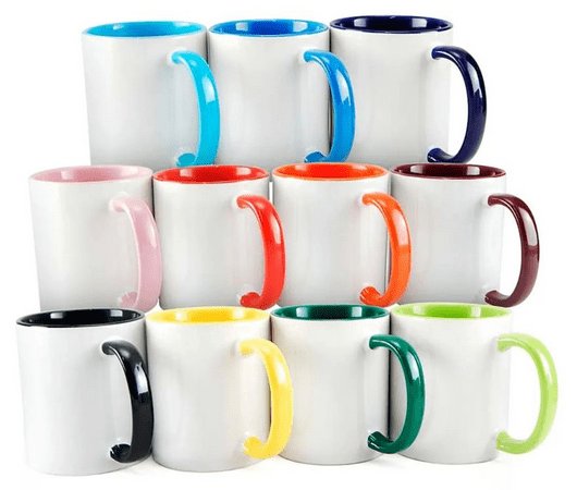 Caneca cer�mica al�a e interior colorido