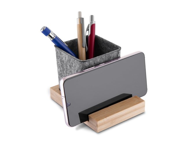 Porta objetos/smartphone em feltro e bambu